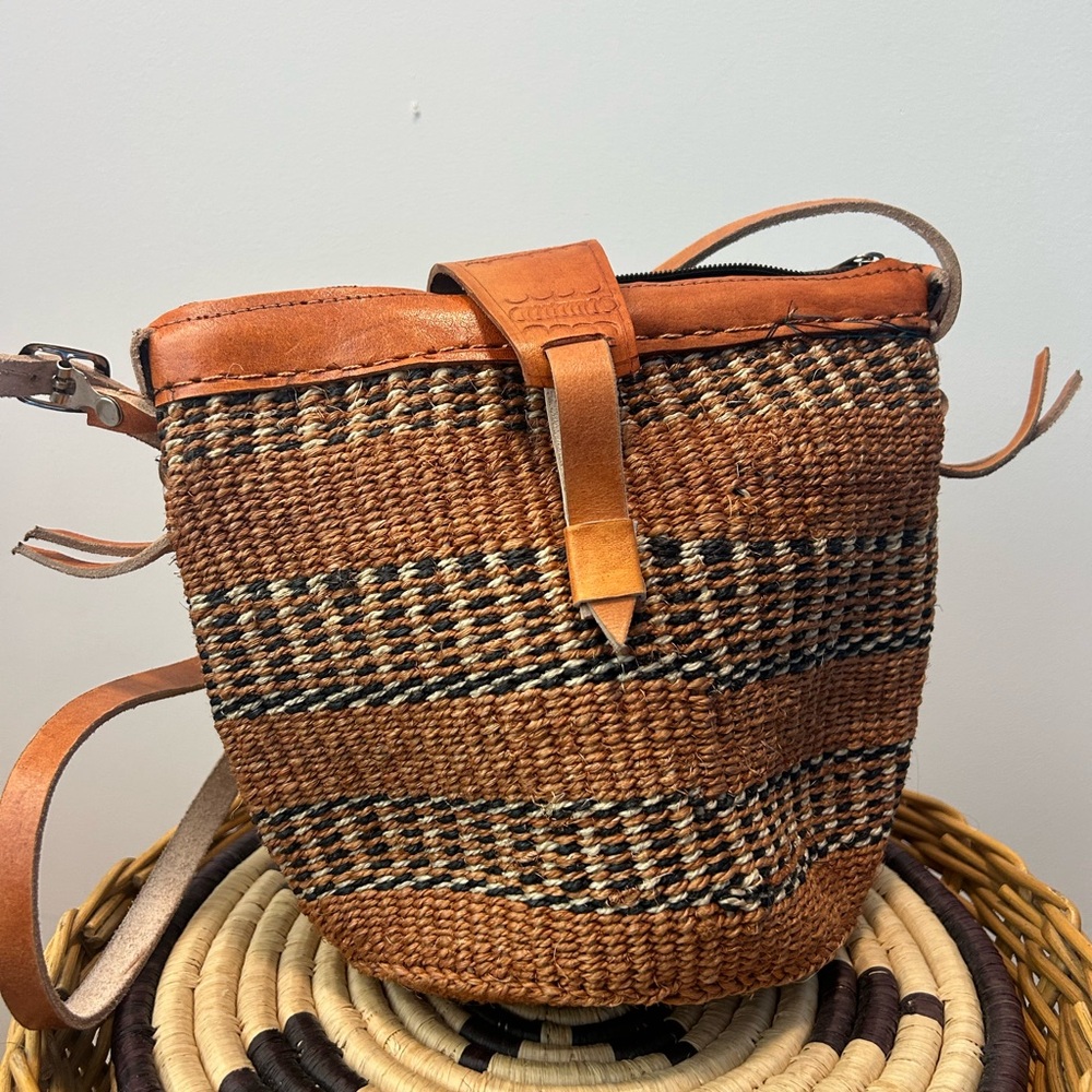 African Brown Woven Crossbody Bag
